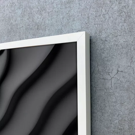 Quadro Estilo Relevo 3D em Ondas Fluidas Abstrato Moderno com Moldura e Vidro