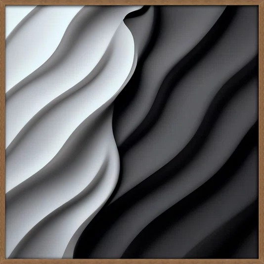 Quadro Estilo Relevo 3D em Ondas Fluidas Abstrato Moderno com Moldura e Vidro