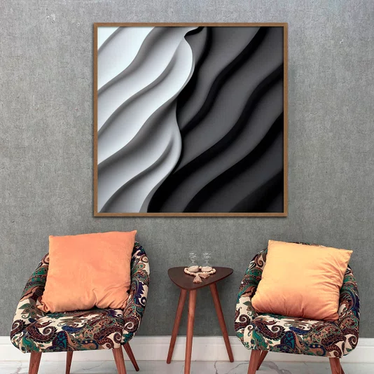 Quadro Estilo Relevo 3D em Ondas Fluidas Abstrato Moderno com Moldura e Vidro