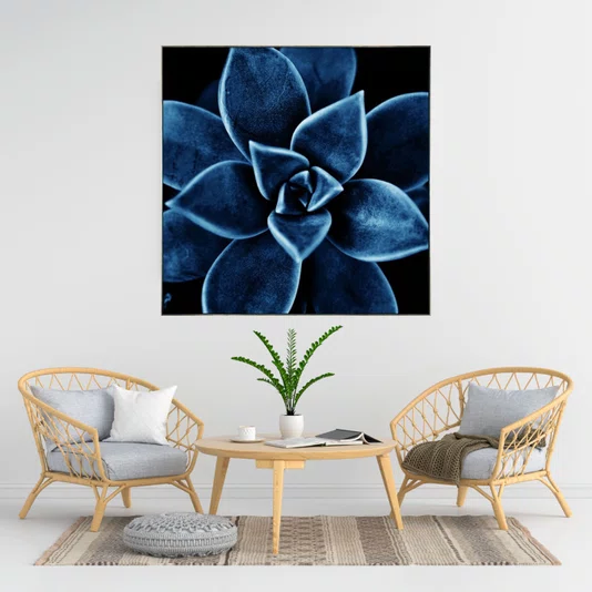 Quadro Floral Azul em Tela Canvas Planta Suculenta IV - 70x70cm