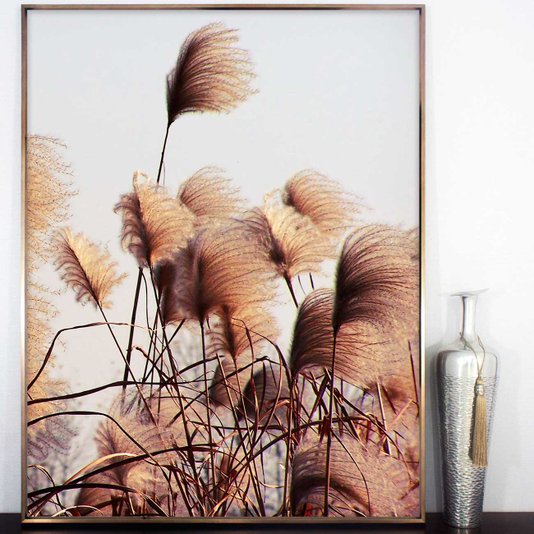 Quadro Floral com Moldura Chanfrada Flores Secas de Junco - Escolha o Tamanho