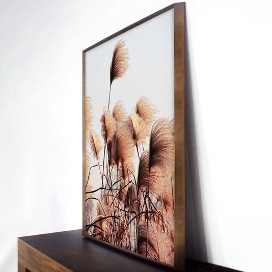 Quadro Floral com Moldura Chanfrada Flores Secas de Junco - Escolha o Tamanho
