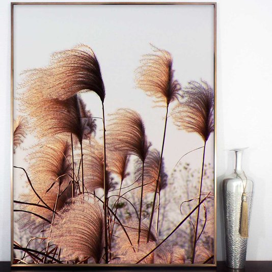 Quadro Floral com Moldura Chanfrada Silhueta Flores Secas de Junco - Escolha o Tamanho