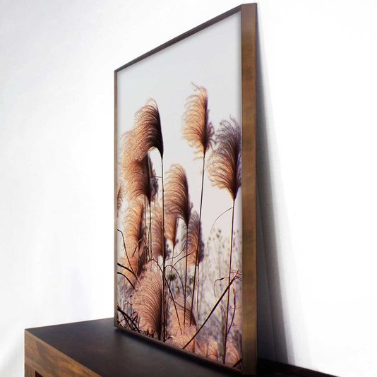 Quadro Floral com Moldura Chanfrada Silhueta Flores Secas de Junco - Escolha o Tamanho
