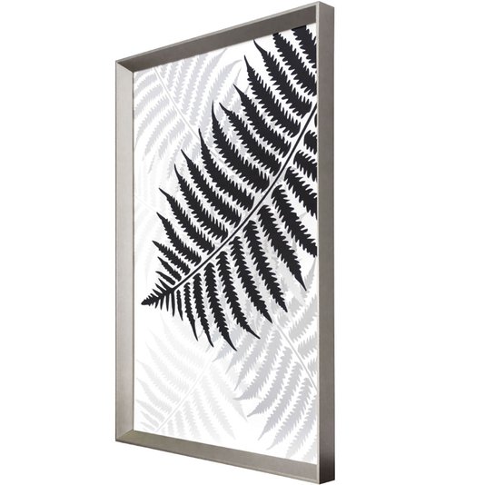 Quadro Floral com Moldura Prata Folha de Samambaia - Escolha o Tamanho