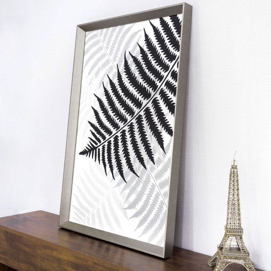 Quadro Floral com Moldura Prata Folha de Samambaia - Escolha o Tamanho