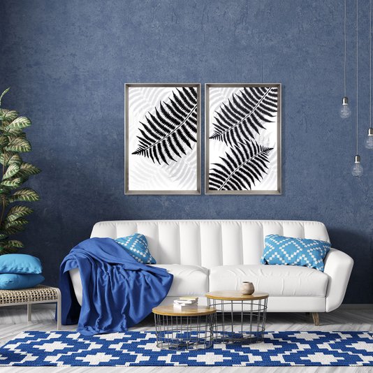 Quadro Floral com Moldura Prata Folha de Samambaia - Escolha o Tamanho