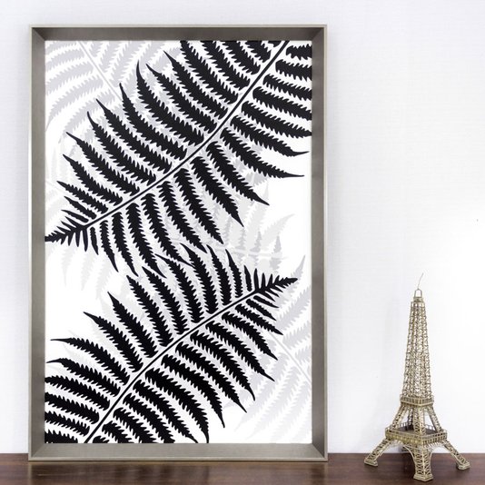 Quadro Floral com Moldura Prata Folhas de Samambaia - Escolha o Tamanho