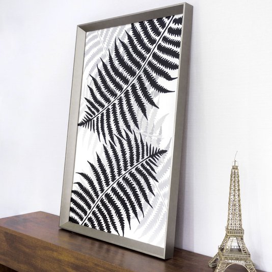Quadro Floral com Moldura Prata Folhas de Samambaia - Escolha o Tamanho