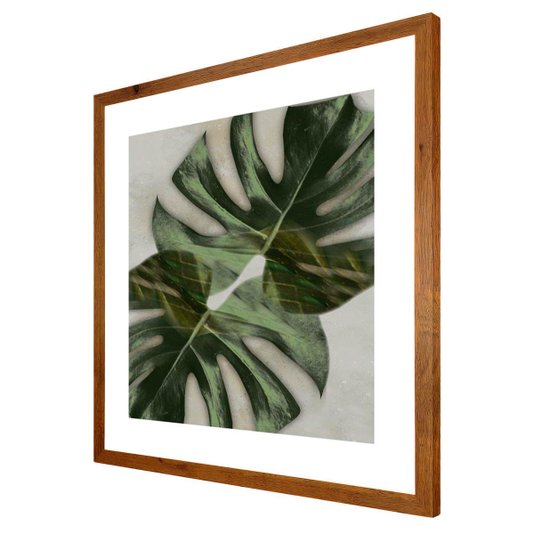 Quadro Floral com Moldura Rústica Folha de Adão 70x70cm