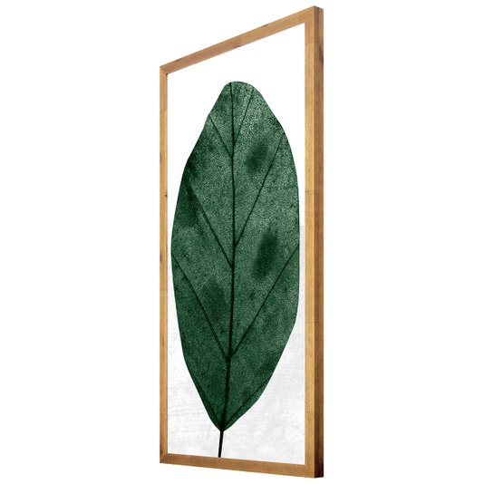 Quadro Floral Folha Verde com Moldura Rústica 50x100cm