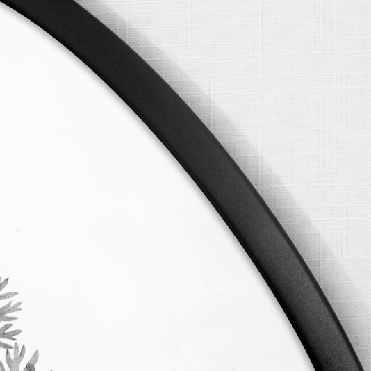 Quadro Floral Preto e Branco Decorativo Formato Orgânico com Moldura MDF Preto
