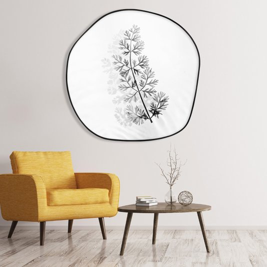 Quadro Floral Preto e Branco Decorativo Formato Orgânico com Moldura MDF Preto