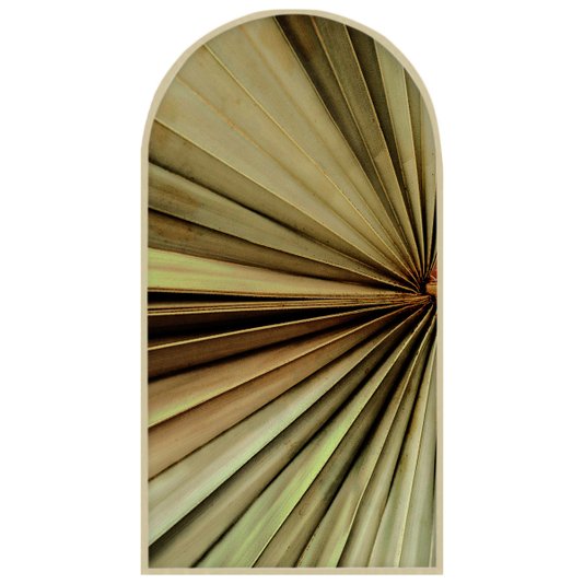 Quadro Folha de Palmeira Verde Tropical em Formato Janela com Moldura Marupá