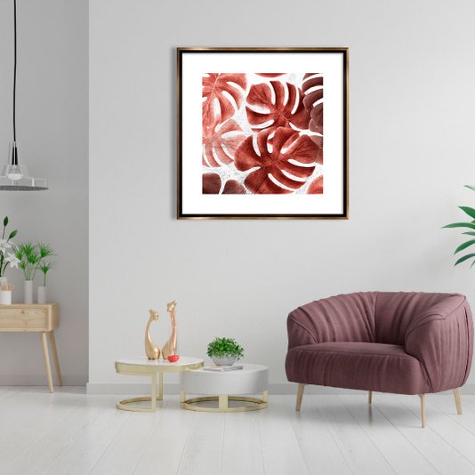 Quadro Folhas Costela de Adão com Moldura Bronze 80x80 cm