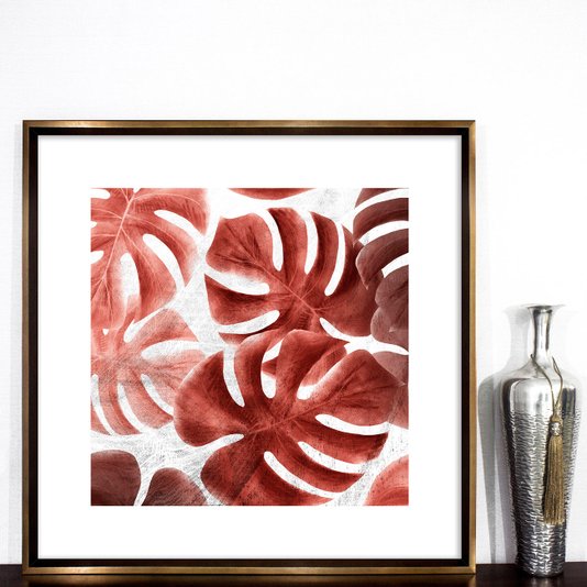 Quadro Folhas Costela de Adão com Moldura Bronze 80x80 cm