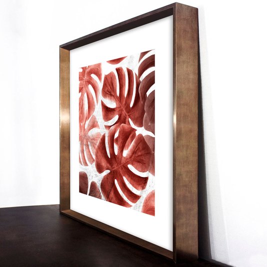 Quadro Folhas Costela de Adão com Moldura Bronze 80x80 cm