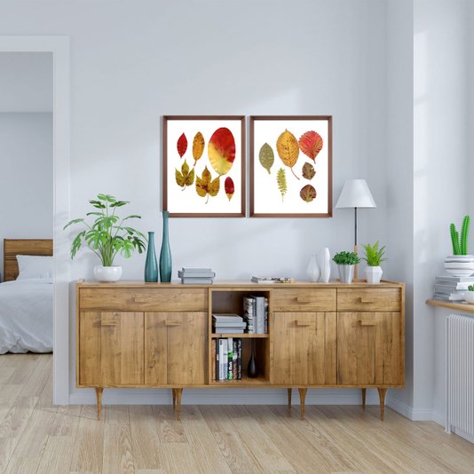 Quadro Folhas de Outono com Moldura Chanfrada Marrom 40x50cm