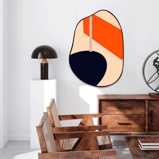 Quadro Formato Orgânico  Abstrato em Tons Vibrantes com Moldura em MDF Preto
