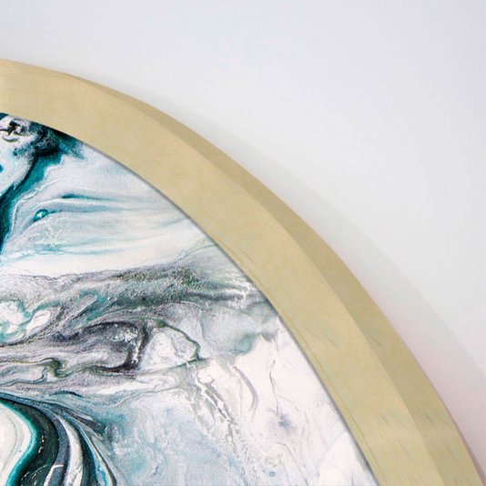Quadro Formato Orgânico com Moldura em Madeira Marupá Abstrato Azul Galáxia