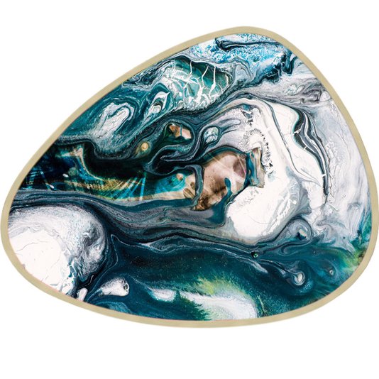 Quadro Formato Orgânico com Moldura em Madeira Marupá Abstrato Azul Galáxia