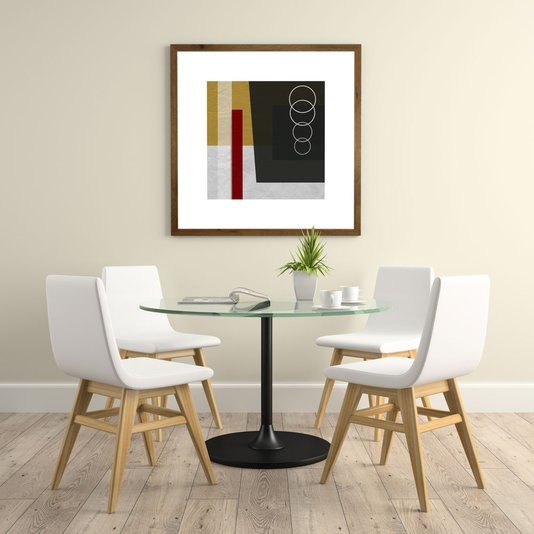 Quadro Geométrico Abstrato com Moldura de Madeira Estilo Rústico 90x90cm