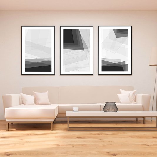 Quadro Geométrico Abstrato em Preto e Branco - Escolha o Tamanho