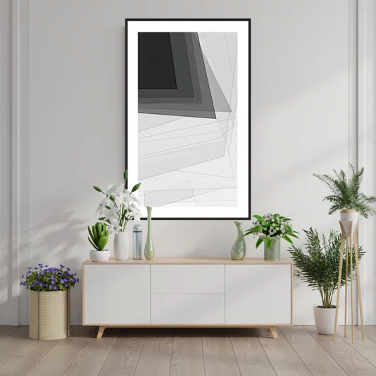 Quadro Geométrico Abstrato em Preto e Branco Decorativo - Escolha o Tamanho