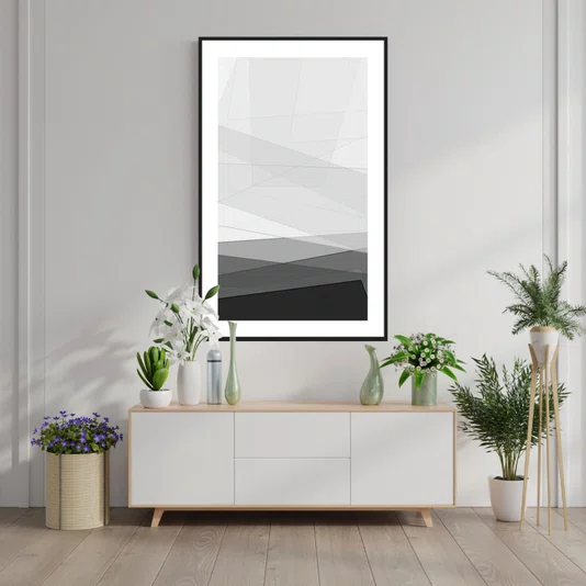 Quadro Geométrico Abstrato em Preto e Branco - Escolha o Tamanho
