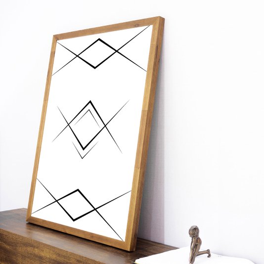 Quadro Geométrico Abstrato Minimalista com Moldura de Madeira 60x80cm