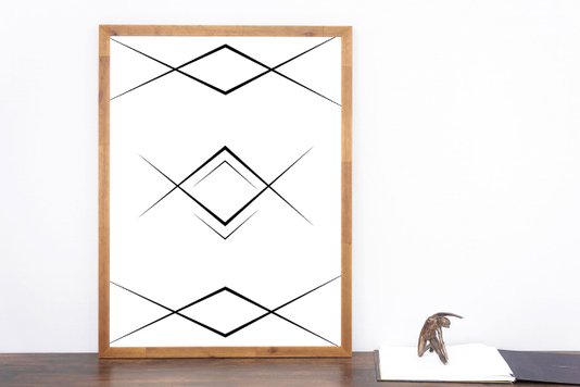 Quadro Geométrico Abstrato Minimalista com Moldura de Madeira 60x80cm