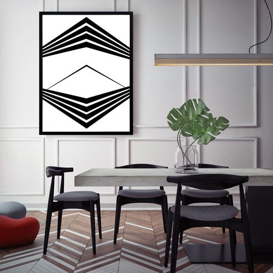 Quadro Geométrico Abstrato Minimalista Preto e Branco - Escolha o Tamanho