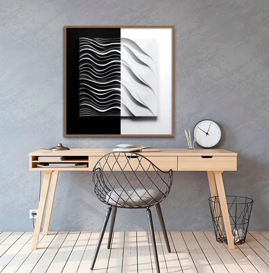 Quadro Geométrico Abstrato Moderno Design e Contraste com Moldura e Vidro