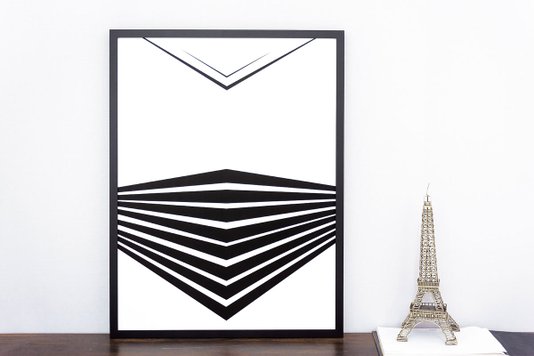 Quadro Geométrico Abstrato Preto e Branco Minimalista - Escolha o Tamanho