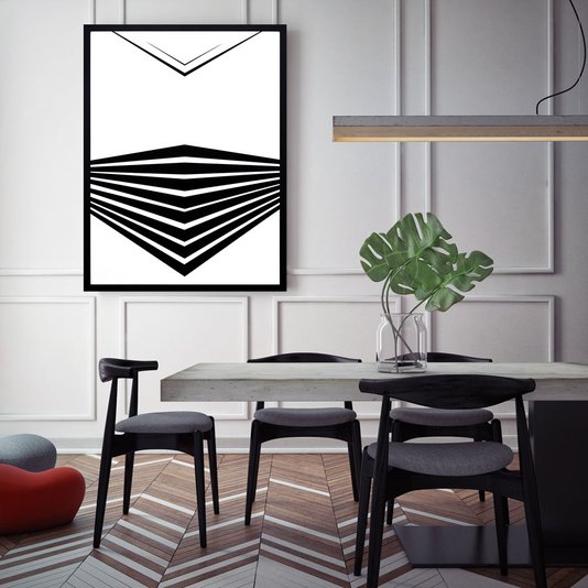 Quadro Geométrico Abstrato Preto e Branco Minimalista - Escolha o Tamanho