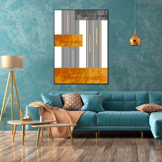 Quadro Geométrico Abstrato Texturas Dourado e Cinza 70x100 cm