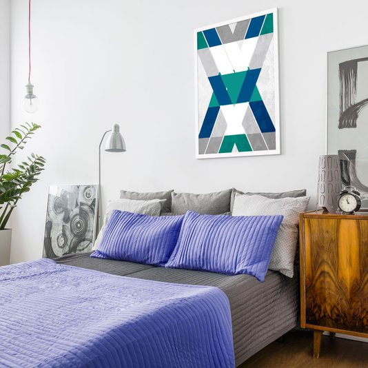 Quadro Geométrico Arte Colorida com Moldura Laqueada Branca 50x70cm