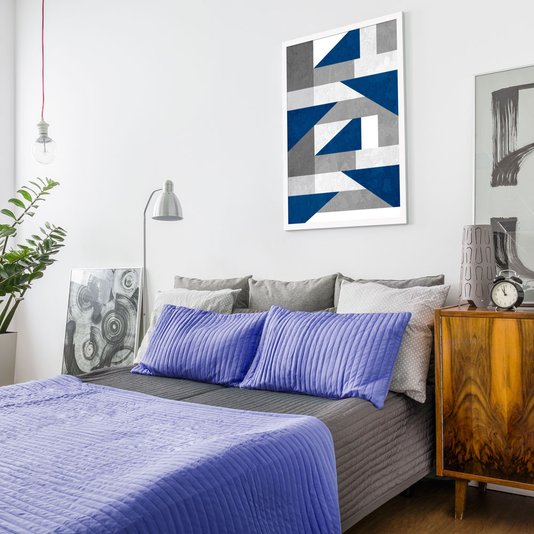 Quadro Geométrico Arte Colorida com Moldura Laqueada Branca II 50x70cm