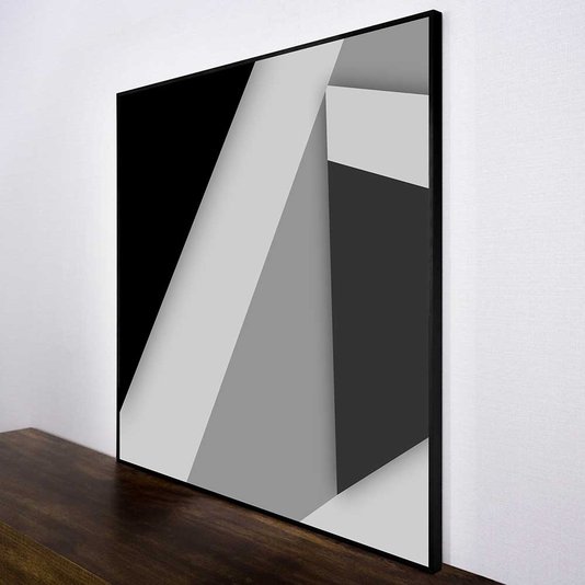 Quadro Geométrico Arte Moderna em Preto e Branco 70x70 cm