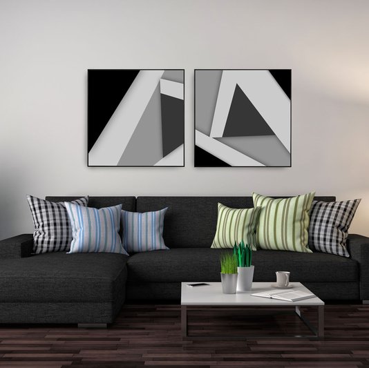 Quadro Geométrico Arte Moderna em Preto e Branco 70x70 cm