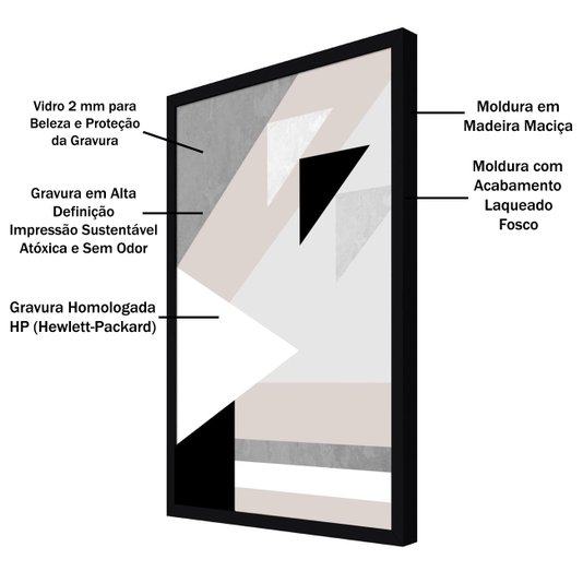Quadro Geométrico com Moldura Preta Decorativo Arte Colorida - Escolha o Tamanho