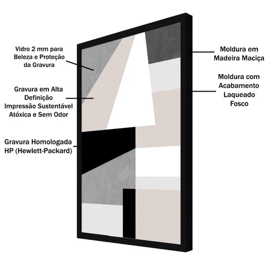 Quadro Geométrico com Moldura Preta Decorativo Arte Colorida II - Escolha o Tamanho