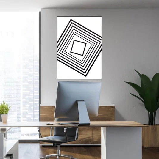 Quadro Geométrico em Preto e Branco Quadrados 50x70cm