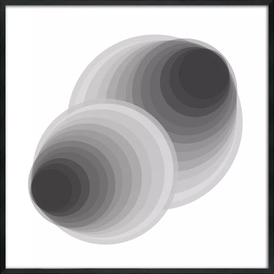 Quadro Geométrico Profundo Circular Abstrato Preto e Branco com Moldura e Vidro