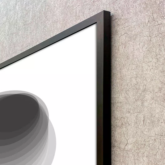 Quadro Geométrico Profundo Circular Abstrato Preto e Branco com Moldura e Vidro