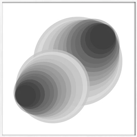 Quadro Geométrico Profundo Circular Abstrato Preto e Branco com Moldura e Vidro