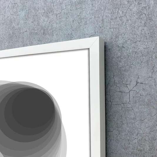 Quadro Geométrico Profundo Circular Abstrato Preto e Branco com Moldura e Vidro