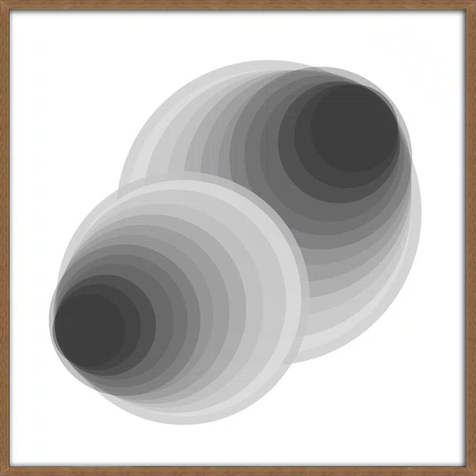 Quadro Geométrico Profundo Circular Abstrato Preto e Branco com Moldura e Vidro