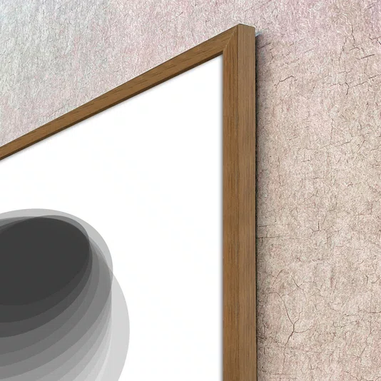Quadro Geométrico Profundo Circular Abstrato Preto e Branco com Moldura e Vidro