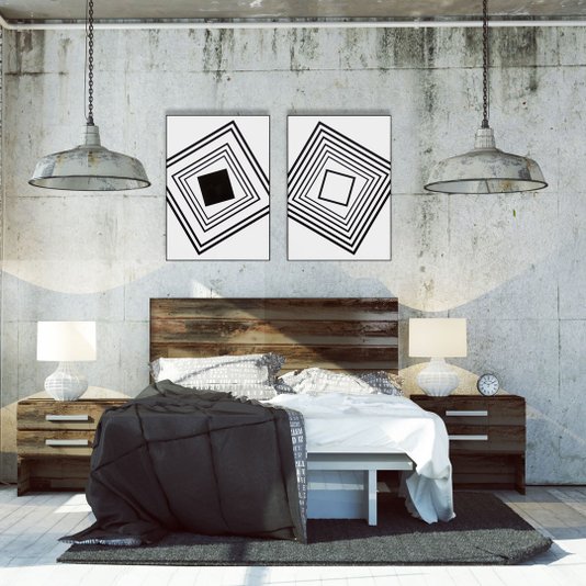 Quadro Geométrico Quadrados em Preto e Branco 50x70cm